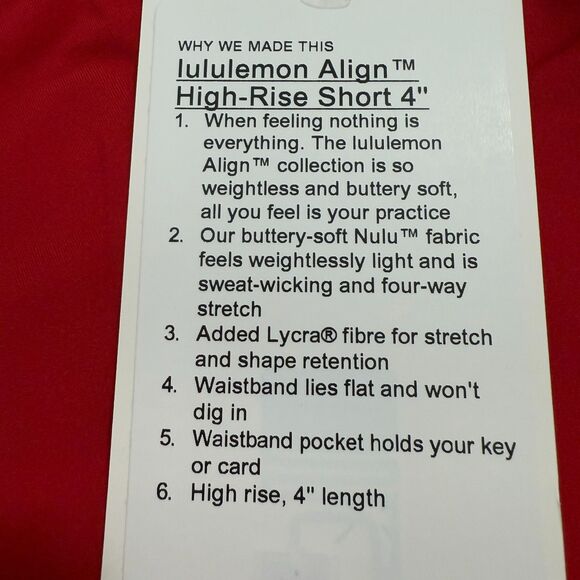 Women Lululemon Align High-Rise Short 4" Dark Red Size 14 Running Athleisure - Picture 6 of 8